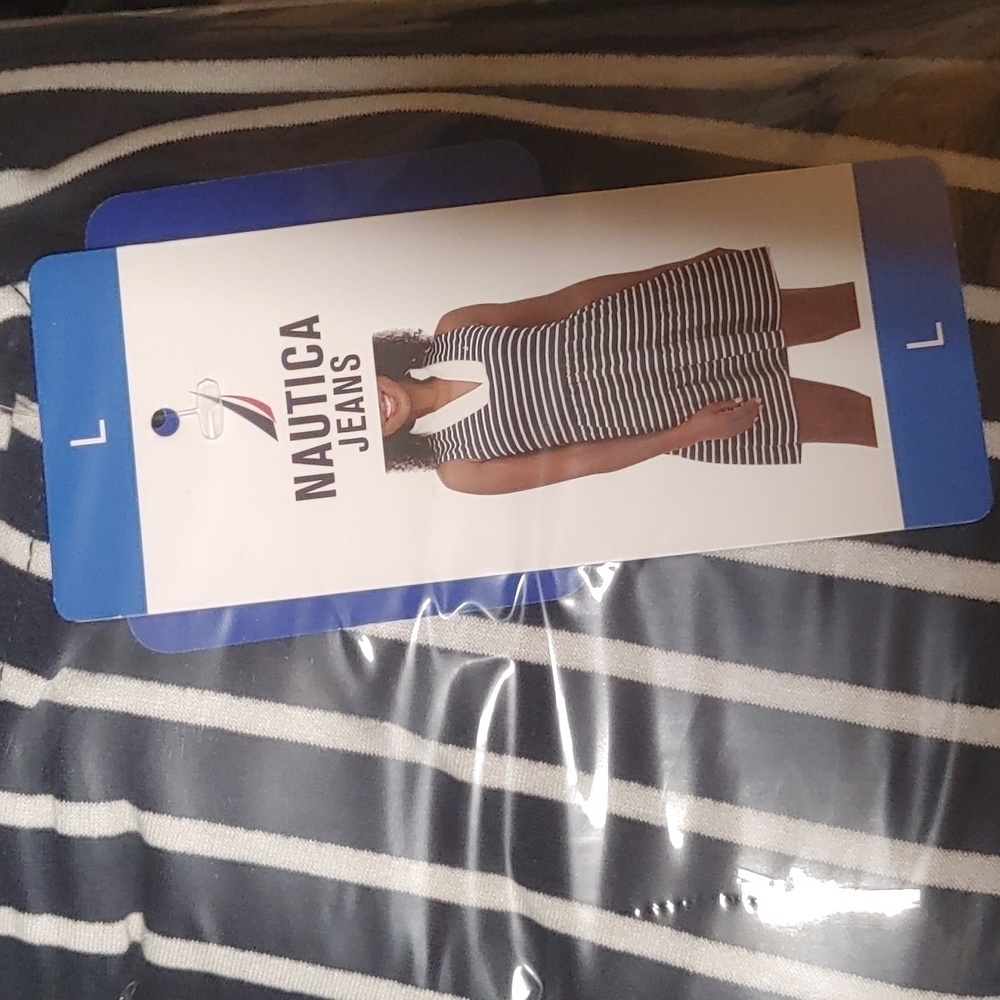 NWT Nautica Jeans Women's Tiered Dress summer fall spring navy white strip - Picture 7 of 9
